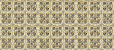Kusursuz altın desenli bukleler. Doğu tarzı arabesk. Parlak dantel, stilize çiçekler, şal desenli. Hassas altın desen. Raster. Bej rengi üzerinde kusursuz desen, altın elementli gri renkler.
