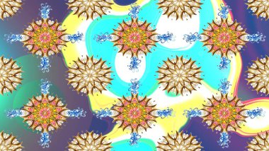 Çiçeksel fantezi tasarımı, arka planda parlak bir el şekli. Renkli Bahar Teması el yapısı arka plan. Düz Çiçek Elementleri Tasarımı.