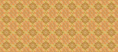 Barok tarzında duvar kağıdı tasarımı için kusursuz damaske deseni arkaplanı. Sarı ve turuncu renklerde altın desenli altın elementler. Süslü raster dekorasyonu.