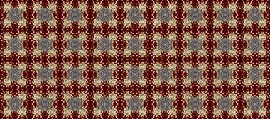 Gri, kırmızı ve kahverengi renklerde, altın elementlerle kusursuz klasik desen. Noel, kar tanesi, yeni yıl 2025.