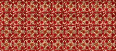 Soyut duvar kâğıdı, ambalaj dekorasyonu. Kırmızı, bej ve kahverengi renklerde Raster altın deseni. Altın kar taneleri basit, pürüzsüz desen. Kışın sembolü, Mutlu Noel tatili, Mutlu yıllar 2019.