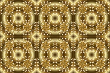 Kahverengi, bej, nötr ve sarı renklerde altın çiçekli desenler. Raster geometrik arka plan. Senin tasarımın için, duvar kağıdı. Altın rengi kusursuz illüstrasyon.