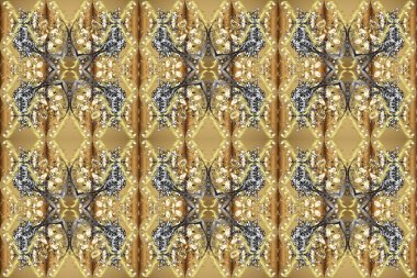 Kusursuz altın desenli bukleler. Doğu tarzı arabesk. Raster altın desen. Altın elementli bej, nötr ve kahverengi renkler. Raster illüstrasyonu.