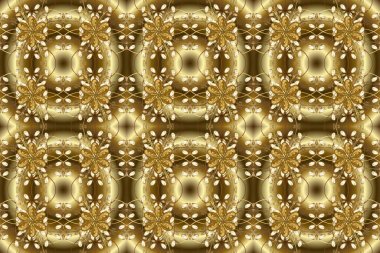 Kahverengi, bej, nötr ve sarı renklerde altın çiçekli desenler. Raster geometrik arka plan. Senin tasarımın için, duvar kağıdı. Altın rengi kusursuz illüstrasyon.