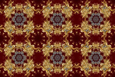 Arkaplan, kumaş, altın duvar kağıdı. Kahverengi, bej ve kırmızı renklerde altın desenli altın elementler. Düz elle çizilmiş klasik koleksiyon. Raster altın pürüzsüz desen.