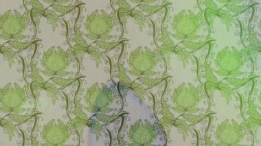 Renkli unsurlarla hareketli arka plan görüntüleri. Çiçekler. Eski model. Bayrak tarzı. Altın, altın. Video kaydı. Şablon