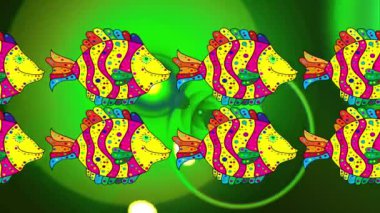 Renkli unsurlarla hareketli arka plan görüntüleri. Çiçekler. Eski model. Bayrak tarzı. Video kaydı. Şablon. Döngü. Kusursuz..