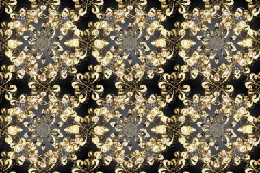 Noel, kar tanesi, yeni yıl 2019. Gri, bej ve kahverengi renklerde altın elementlerle kusursuz klasik desen.