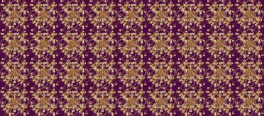 Kusursuz oryantal klasik altın desen. Mor, kahverengi ve bej renklerde altın tekrarlayan elementler içeren Raster soyut arkaplanı.