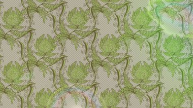 Nazik, narin çiçek arkaplanı. Çiçekli karalama şeklinde Raster çiçek deseni. Tarafsız, yeşil ve gri renkte çiçekler.