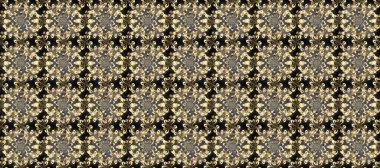 Noel, kar tanesi, yeni yıl 2019. Gri, bej ve kahverengi renklerde altın elementlerle kusursuz klasik desen.