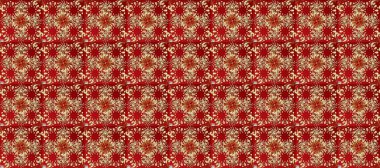 Soyut duvar kâğıdı, ambalaj dekorasyonu. Kırmızı, bej ve kahverengi renklerde Raster altın deseni. Altın kar taneleri basit, pürüzsüz desen. Kışın sembolü, Mutlu Noel tatili, Mutlu yıllar 2019.