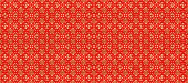 Damask kusursuz yinelenen arkaplan. Barok tarzında altın çiçekli süs. Turuncu, kırmızı ve bej renklerde altın element. Doku arkaplanı üzerine altın duvar kağıdı.