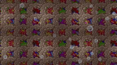 Renkli unsurlarla hareketli arka plan görüntüleri. Çiçekler. Eski model. Bayrak tarzı. Video kaydı. Şablon. Döngü. Kusursuz..