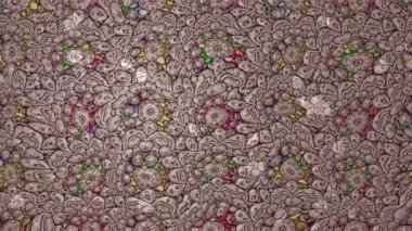 Renkli unsurlarla hareketli arka plan görüntüleri. Çiçekler. Eski model. Bayrak tarzı. Video kaydı. Şablon. Döngü. Kusursuz..