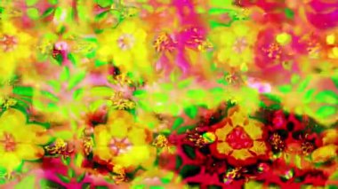 Renkli unsurlarla hareketli arka plan görüntüleri. Çiçekler. Eski model. Bayrak tarzı. Video kaydı. Şablon. Döngü. Kusursuz..