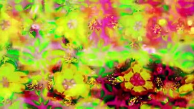 Renkli unsurlarla hareketli arka plan görüntüleri. Çiçekler. Eski model. Bayrak tarzı. Video kaydı. Şablon. Döngü. Kusursuz..