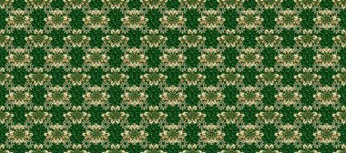 Düz elle çizilmiş klasik koleksiyon. Raster altın pürüzsüz desen. Altın desenli mavi ve yeşil renklerde altın elementler. Arkaplan, kumaş, altın duvar kağıdı.