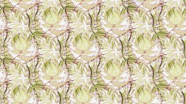 Kumaş desenli papatya çiçeği detayı. Çiçekler bej, nötr ve beyaz renklerde.