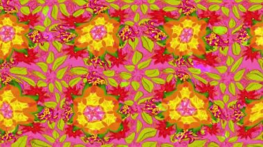Renkli unsurlarla hareketli arka plan görüntüleri. Çiçekler. Eski model. Bayrak tarzı. Video kaydı. Şablon. Döngü. Kusursuz..