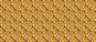 Çiçek süsü kumaş deseni, cam, çiçek desenli metal sarı, kahverengi ve bej renklerinde altın elementler. Klasik raster altın pürüzsüz desen.