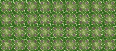 Dekoratif simetri arabesk. Doğum günü kartı, davetiye ya da afiş için iyidir. Kusursuz ortaçağ çiçek deseni. Altın yeşile, gri ve nötr renklere. Raster illüstrasyonu.