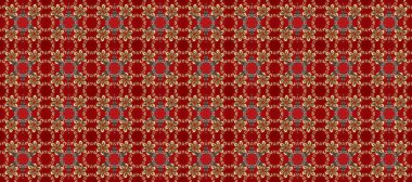 Kusursuz klasik raster kırmızısı, kahverengi, bej ve altın desenli. Geleneksel oryantasyon süsü. Klasik vintage arkaplan.