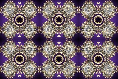 Antika altın tekrarlanabilir duvar kağıdı. Barok tarzında altın çiçekli süs. Gri, mor ve kahverengi renklerde altın element. Damask pürüzsüz tekrarlama deseni.