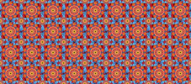 Düz Çiçek Elementleri Tasarımı. Çiçekle kusursuz desen. Kırmızı, mavi ve turuncu renkte çiçekler. Renkli Bahar Teması Kusursuz Arkaplan.