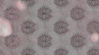 Çiçek buketleriyle klasik bir eskiz şekli. Raster illüstrasyonu. Gri, bej ve kahverengi renklerde.