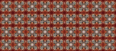 Klasik klasik klasik arka plan. Kahverengi, gri ve kırmızı renklerde altın elementlerle kusursuz desen. Klasik raster sarısı, kusursuz desen. Geleneksel oryantasyon süsü.