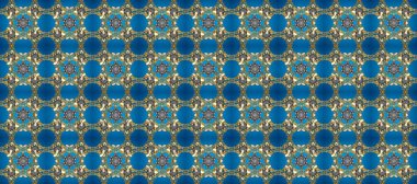 Traditional orient ornament. Seamless pattern on blue, gray and brown colors with golden elements. Classic vintage background. Classic raster golden seamless pattern.