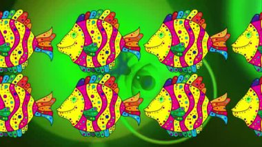 Renkli unsurlarla hareketli arka plan görüntüleri. Çiçekler. Eski model. Bayrak tarzı. Video kaydı. Şablon. Döngü. Kusursuz..