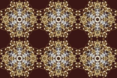 Kahverengi ve beyaz renklerde altın element. Barok tarzında altın çiçekli süs. Antika altın tekrarlanabilir duvar kağıdı. Damask pürüzsüz tekrarlama deseni.