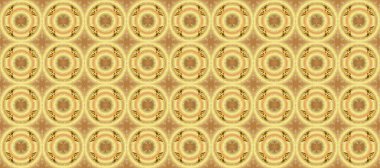 Vintage seamless pattern on a brown, yellow and beige colors with golden elements. Raster illustration.