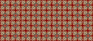 Kırmızı, kahverengi ve bej renklerdeki altın desenli altın elementler. Raster oryantal süs. Kusursuz altın desen.