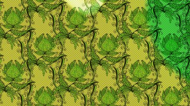 Renkli Bahar Teması çizim şablonu. Yeşil, sarı ve nötr renklerde çiçekler. Düz Çiçek Elementleri Tasarımı. Çiçek desenli eskizler, yaz çiçekleri..