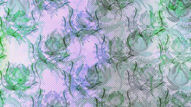 Çiçekli karalama şeklinde Raster çiçek deseni. Tarafsız, mavi ve gri renklerde bahar çiçekleri. Raster illüstrasyonu.