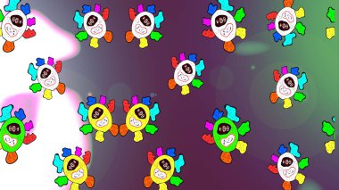 Vadinin çiçekleri beyaz, gri ve mor renklerde. Raster çiçek desenleri çiziyor..