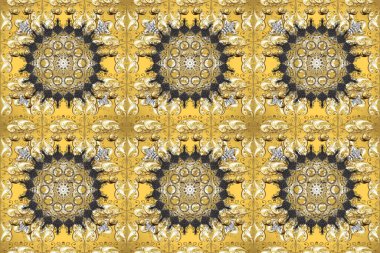 Altın rengi, kusursuz çizim. Senin tasarımın için, duvar kağıdı. Sarı, bej ve nötr renklerde altın çiçekli altın desenler. Raster geometrik arkaplanı.