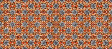 Raster Çiçek İllüstrasyonu güzel tekstil. Gri, turuncu ve kahverengi renkte etnik çiçeklerle kusursuz bir desen..