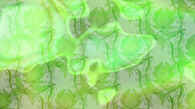 Yeşil, nötr ve gri renkte etnik çiçeklerle yapılan zarif eskiz deseni. Raster Çiçek İllüstrasyon Şirin Tekstil.