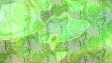 Yeşil, nötr ve gri renkte etnik çiçeklerle yapılan zarif eskiz deseni. Raster Çiçek İllüstrasyon Şirin Tekstil.