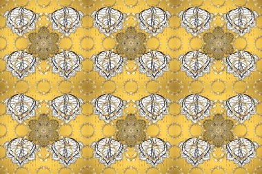 2019 Noel 'i, kar tanesi, yeni yıl. Altın elementli sarı, bej ve beyaz renklerde klasik, pürüzsüz desen.