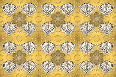 2019 Noel 'i, kar tanesi, yeni yıl. Altın elementli sarı, bej ve beyaz renklerde klasik, pürüzsüz desen.