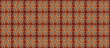 Süslü dekorasyon. Damask altın soyut çiçek deseni kahverengi, bej ve kırmızı renklerde. Raster illüstrasyonu.