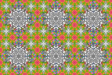 Güzel kumaş deseni. Renkli Yaz Temalı Kusursuz Arkaplan. Düz Çiçek Elementleri Tasarımı. Raster illüstrasyonunda trendsiz çiçek deseni.