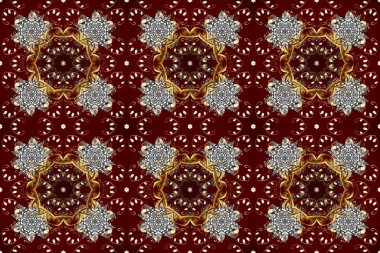 Hassas altın desen. Kahverengi, kırmızı, gri renklerde altın elementlerle kusursuz desen. Kusursuz altın desenli bukleler. Parlak dantel, stilize çiçekler, şal desenli. Doğu tarzı arabesk. Raster..