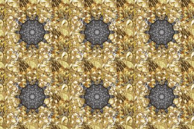 Bej, kahverengi ve nötr renklerde altın. Raster illüstrasyonu. Doğum günü kartı, davetiye ya da afiş için iyidir. Dekoratif simetri arabesk. Kusursuz ortaçağ çiçek desenleri..