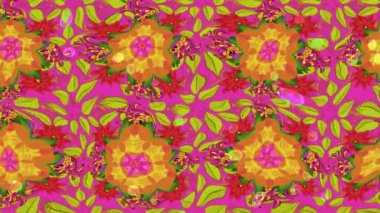 Renkli unsurlarla hareketli arka plan görüntüleri. Çiçekler. Eski model. Bayrak tarzı. Video kaydı. Şablon. Döngü. Kusursuz..